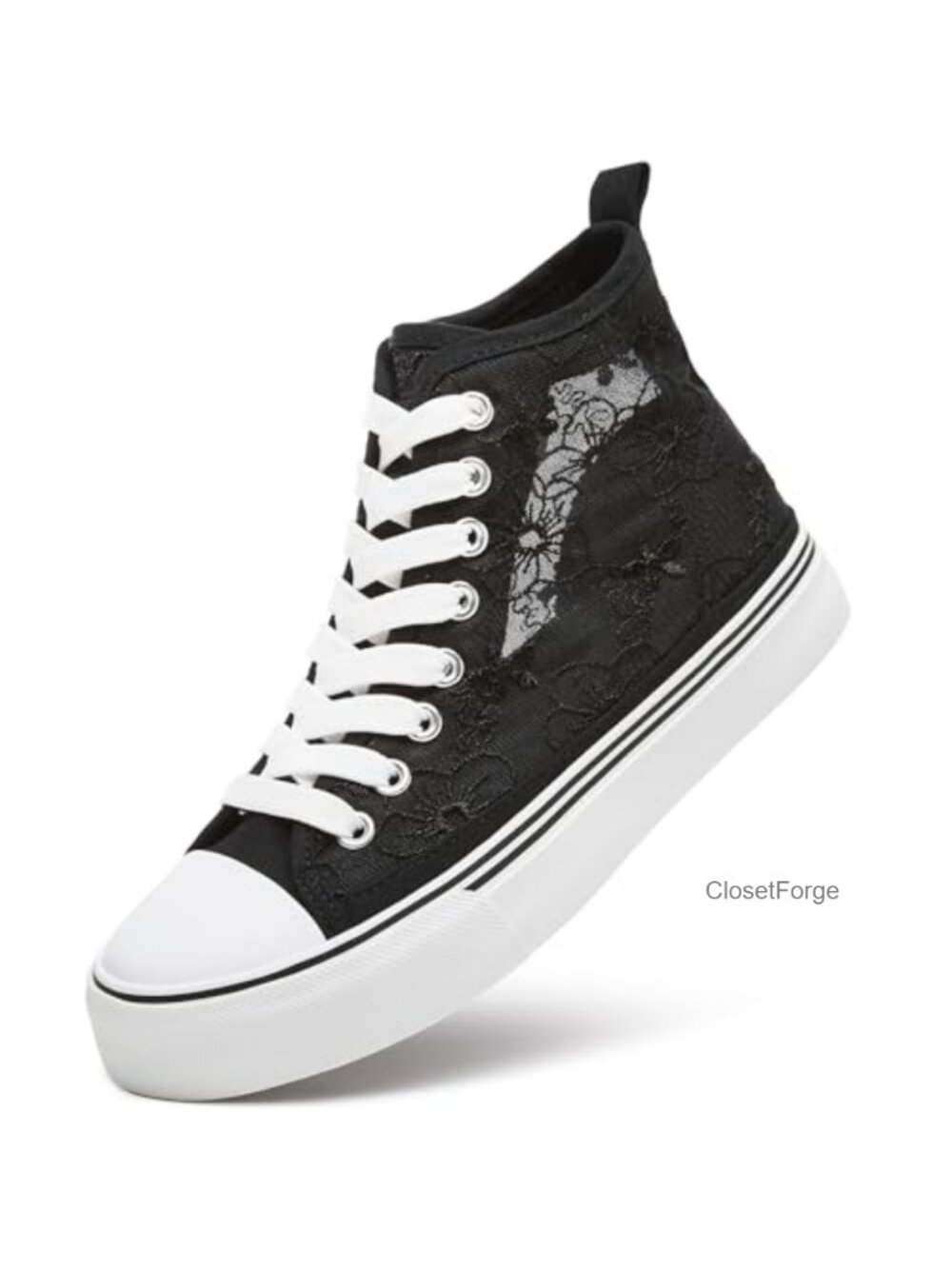 High Top Canvas Sneakers Lace-Up Embroidery Flower Fashion Sneakers